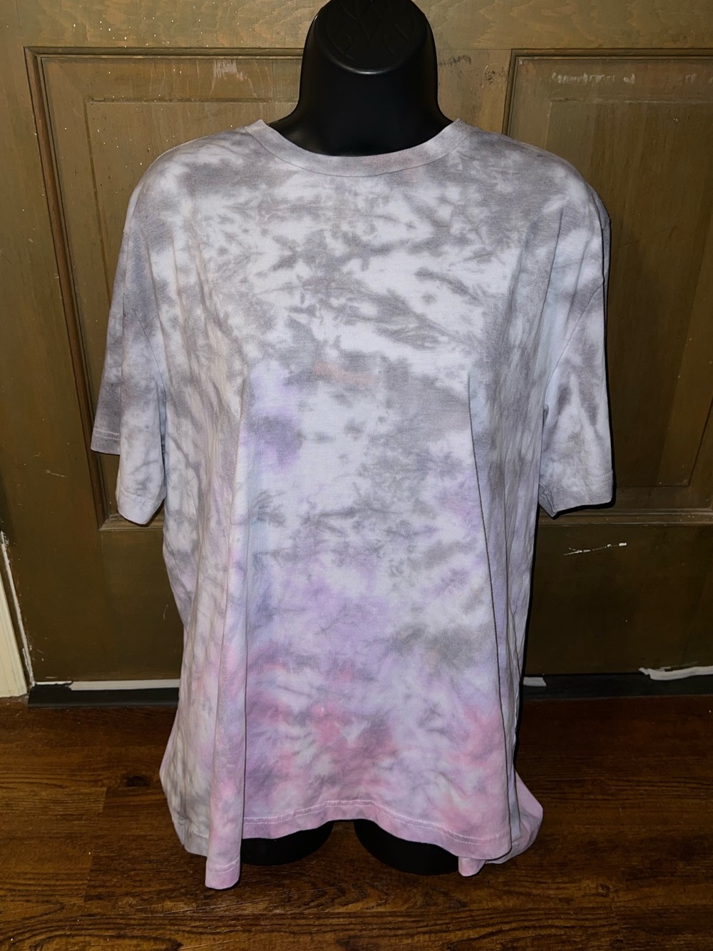 Gray Handmade Tie-Dye Pink Ombre Short Sleeve Crewneck Casual Shirt Size XL